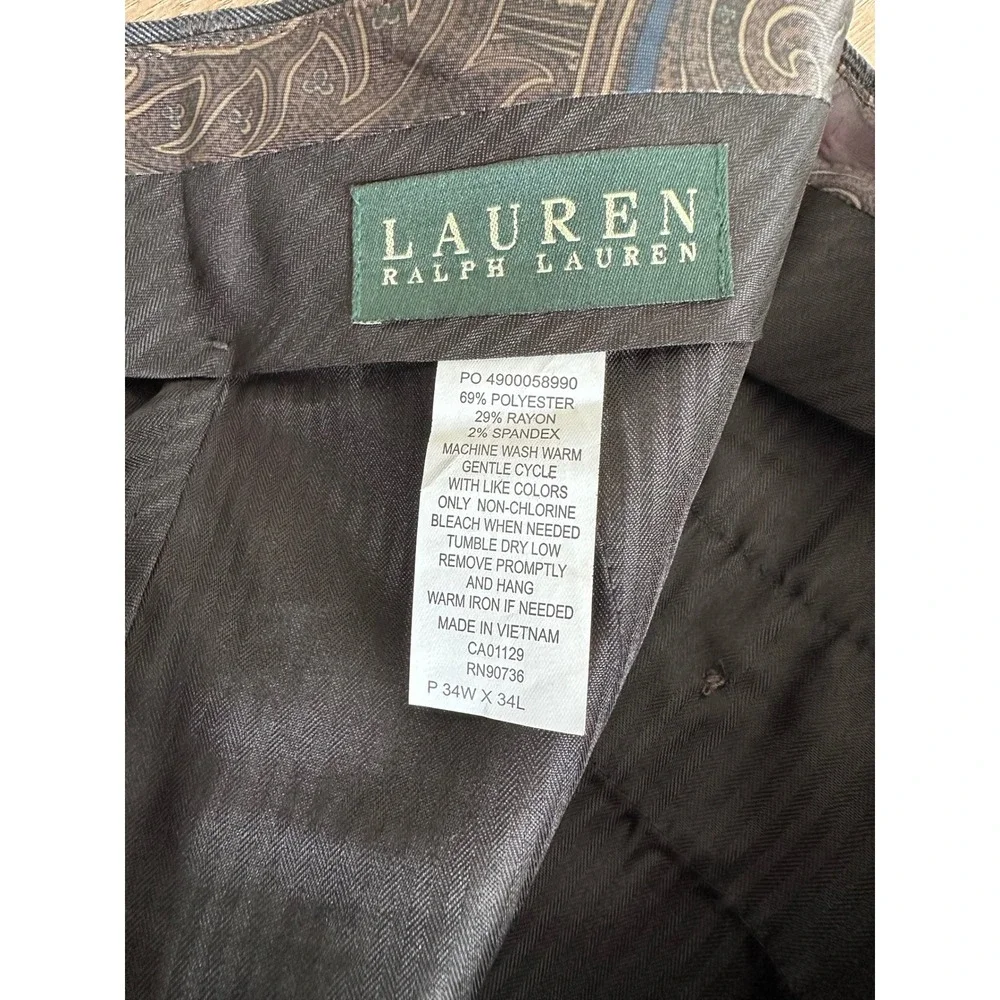 Lauren Ralph Lauren Mens Dress Pants Charcoal Gray Flat Front 34W x 34L Stretch
